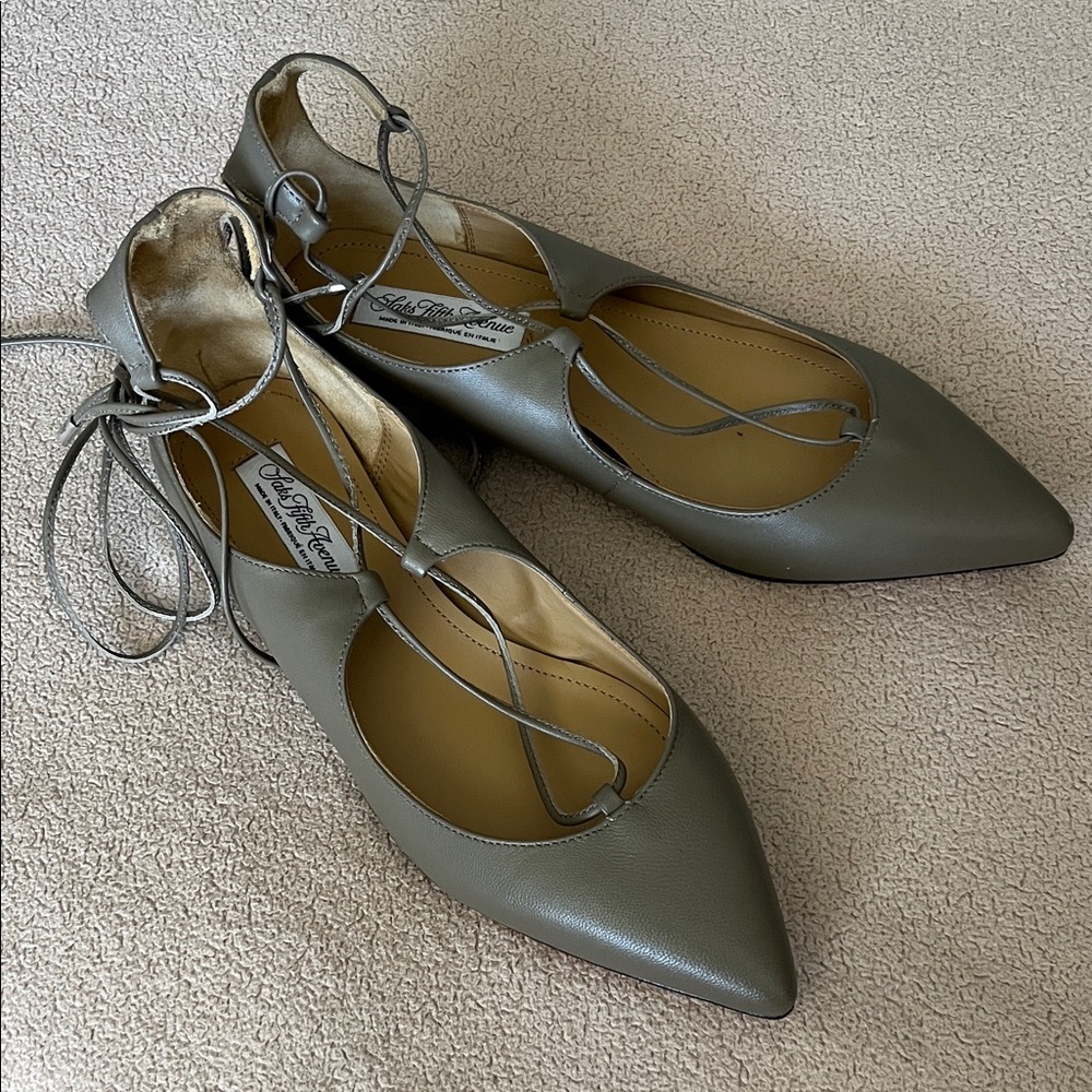 Massimo Matteo Sage Green Lace-Up Flats